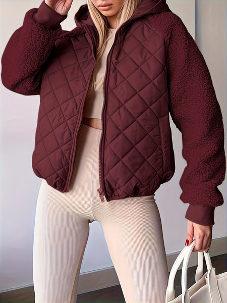 SQ25050621+Elegant Directional+Hooded Spliced Women's Padded Coat