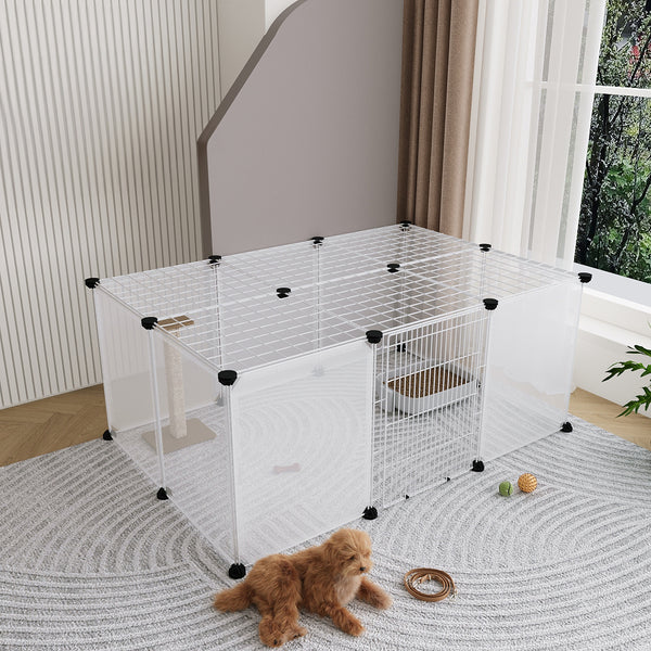 Roofed Cat Playpen System, 12/16/18 Panel Choices, Transparent Cat Enclosure with Top, Complete Kitty Condo with Top Cover, Escape-Proof Indoor Sanctuary, Top Cover Included for Small/Medium Dogs Indoor Protection & Security, Ideal for Indoor Training, Li
