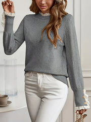 Ladies' Pullover with Lace Trim at The Cuffs And Neckline, a Casual And Elegant Sweater Top
