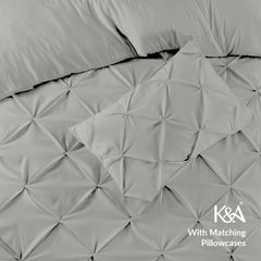 K&A® Pintuck Pinch Pleat Duvet Cover Set with Zipper Closure including Pillowcase – Ultrasoft Brushed Microfiber – Easy Care & Machine Washable