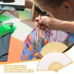10pcs White Paper Bamboo Folding Fan Handheld Folded Fan for Wedding Party Decoration Calligraphy Painting Practice Blank White Folding Fan, Creative Blank Printing Advertising Gifts