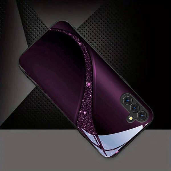Phone Case: Phone Case - Purple Glitter Curve Texture New Black Phone Case Tempered Glass for iPhone 17 Air/ 16/ 15/ 14/ 13/ 12/ 11/ Plus/ Pro/ Pro Max and Galaxy S, A Series/ S22/ S23/ S24 FE/ S25/ S26 ULTRA PLUS.It Is the First Choice of Gift