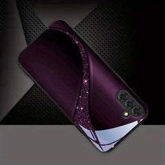 Phone Case: Phone Case - Purple Glitter Curve Texture New Black Phone Case Tempered Glass for iPhone 17 Air/ 16/ 15/ 14/ 13/ 12/ 11/ Plus/ Pro/ Pro Max and Galaxy S, A Series/ S22/ S23/ S24 FE/ S25/ S26 ULTRA PLUS.It Is the First Choice of Gift