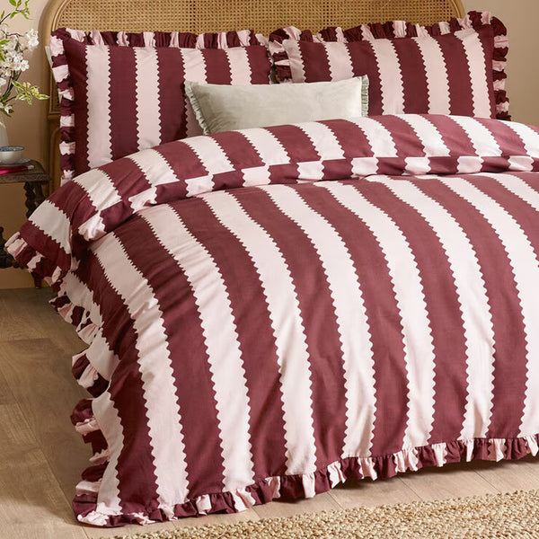 Wylder Birdie Burgundy Stripe Duvet Cover Set, in 4 Sizes