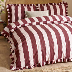 Wylder Birdie Burgundy Stripe Duvet Cover Set, in 4 Sizes