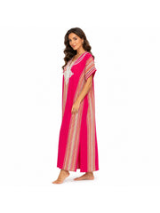 Women Boho Kaftan Dress Long Embroidered Beach Cover Up Lightweight Summer Kaftan Maxi Dress Loose Fit Swimwear Cover Up Holiday Beachwear Gandouri