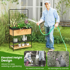 Raised Garden Bed with Trellis and 2-Tier Storage Shelves