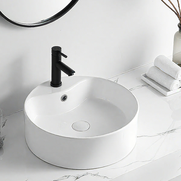 Bathroom Counter Top Sink Cloakroom Toilet Hand Washing Bowl Basin with Waste Pipe Kits Round Ceramic Sink 400*400*155mm