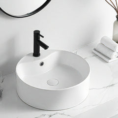 Bathroom Counter Top Sink Cloakroom Toilet Hand Washing Bowl Basin with Waste Pipe Kits Round Ceramic Sink 400*400*155mm