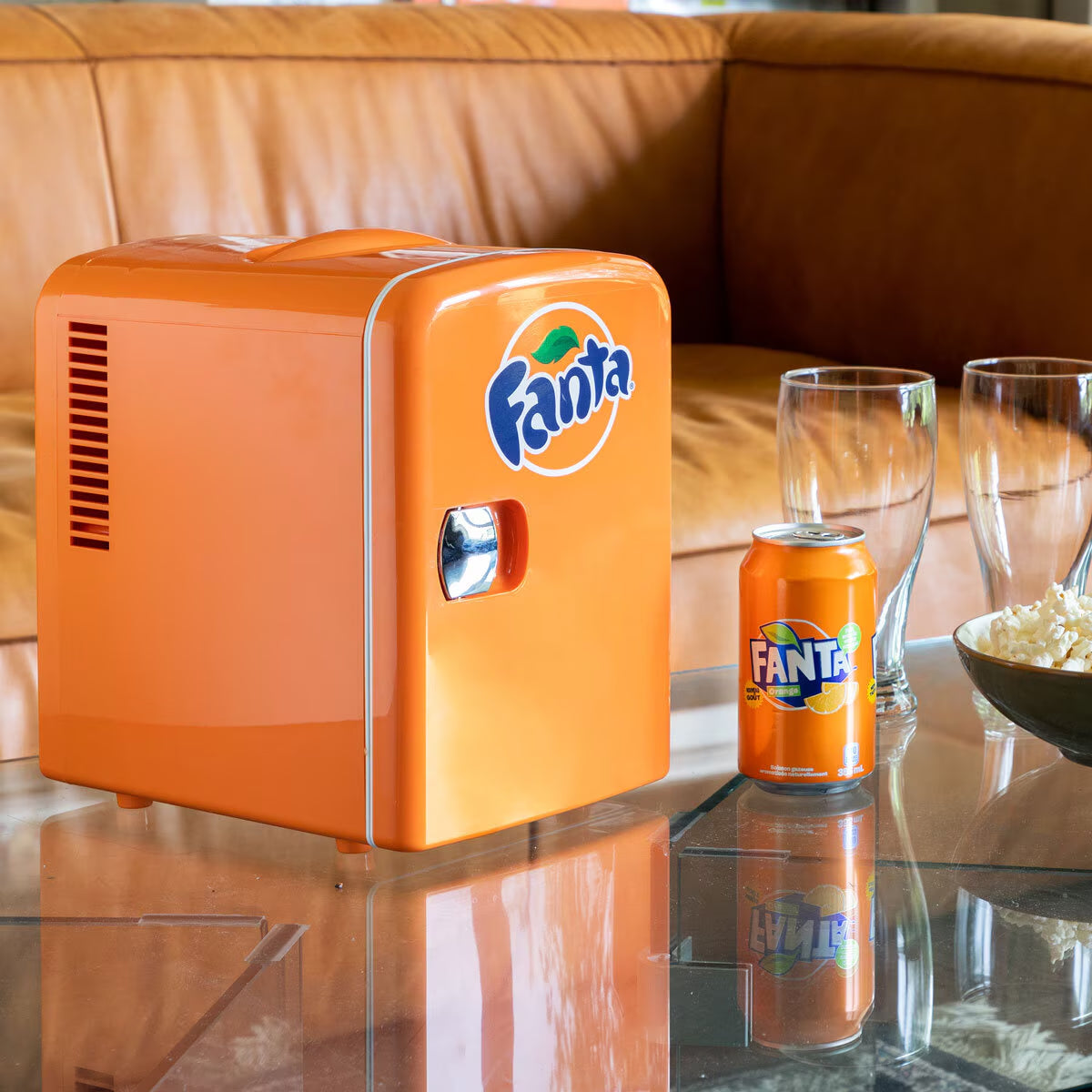 Coca Cola 4L Mini Fridge Fanta 6 Can Portable 12V Cooler / Warmer in Orange