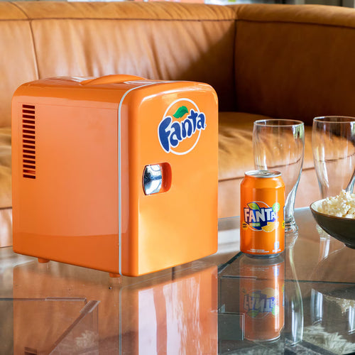 Coca Cola 4L Mini Fridge Fanta 6 Can Portable 12V Cooler / Warmer in Orange