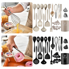 Kitchen Utensils Set Silicone & Stainless Steel Cooking Nonstick Spatula Tools