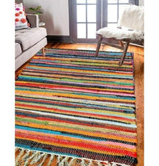 Chindi Rug Rug 100% Recycled Materials Striped Multi Coloured Bold Bright Boho Mats, Area Rugs, Runners, Carpets