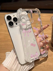 Phone Case: Girly Pink Cherry Bow Shockproof Anti-Slip Transparent Phone Case, for iPhone 17 Promax/Pro/ Air, 16 Plus, 15, 14 Pro Max, 13, 12, 11.wonderful Gift for Friends, Boys, Girls or Family.