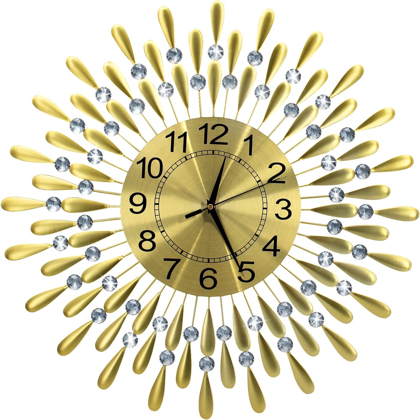 Crystals 60cm Large Metal Wall Clock – Luxury Sunburst Design, Handcrafted Diamante Beaded Clock for Living Room, Modern Decorative Wall Clock for Home & Office (Silver)
