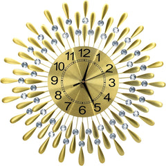 Crystals 60cm Large Metal Wall Clock – Luxury Sunburst Design, Handcrafted Diamante Beaded Clock for Living Room, Modern Decorative Wall Clock for Home & Office (Silver)