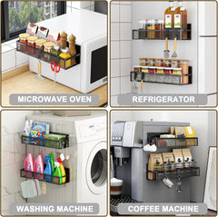 Aufworld Magnetic Spice Rack for Refrigerator, 2 Pack Magnetic Shelf, Fridge Magnet Organizer with Moveable 4 Hooks, Magnet Fridge Shelf for Kitchen Organization and Storage (2 Pack)