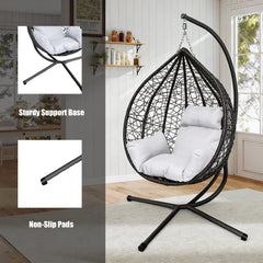 Garden Hanging Swing Egg Chair Patio Indoor Outdoor With Cushion & Stand Hammock Black & White