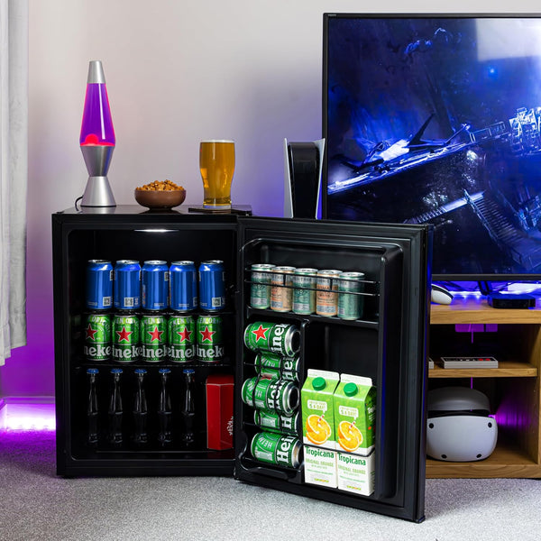 Subcold Cave60 LED Solid Door Beer Fridge for Wine & Drinks | Mini Chiller with Can Dispenser | 54 Cans (Black)
