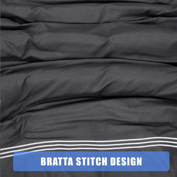 My Home Store Polycotton Bratta Duvet Cover Set - Our 3pc Soft stitch Embroidered button closure Quilt cover with matching Embroidered envelop closure Pillowcases | Breathable & Lightweight Duvet cover set