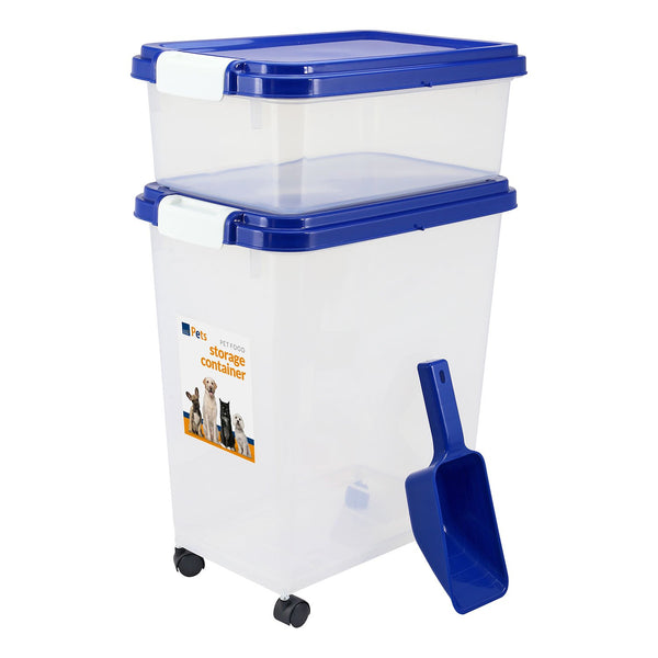 Taylor & Brown 3-Piece 50L Airtight Pet Food Storage Container Combo with Scoop and Treat Box for Dog Cat and Bird Food, Keep Pests Out, Translucent Body, Easy Mobility