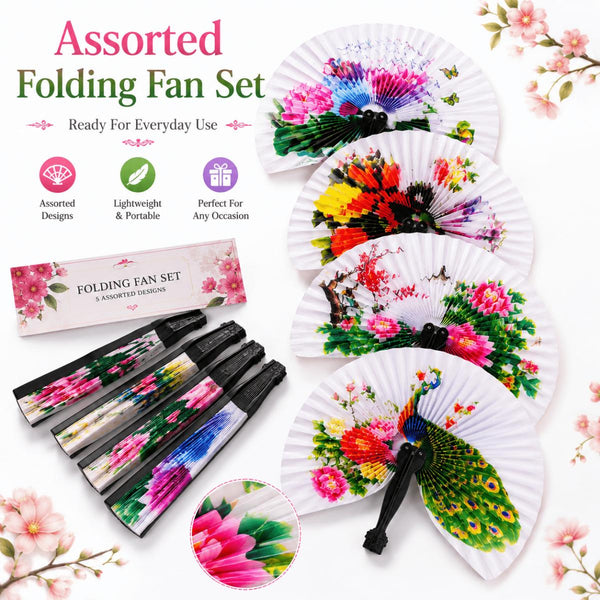 12pcs Folding Fans - Compact Foldable Fans Assorted Designs with Floral and Bird Patterns, Ideal as Gifts and Decorations, Paper Fans