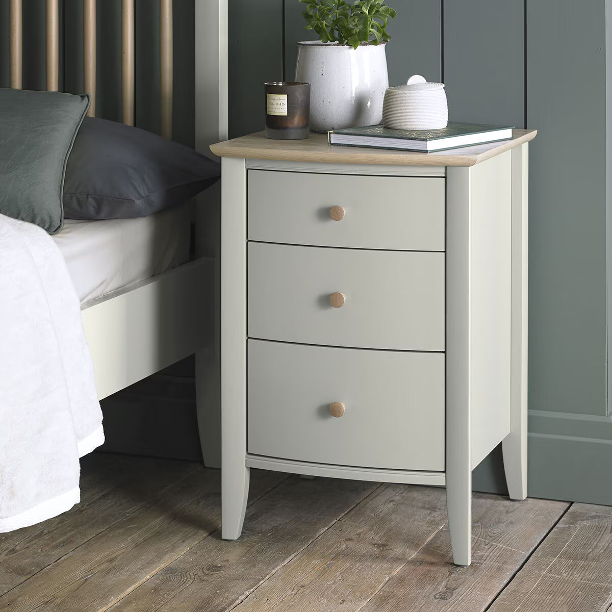 Bentley Designs Whitby Scandi Oak & Soft Grey Three Drawer Nightstand, 2 Pack