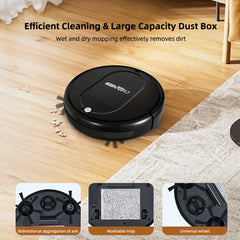 3-in-1 Robot Vacuum Cleaner | 4, 000 Pa Powerful Suction, Up to 90mins Runtime, Low Noise, Suitable for Hard Floors, Flatmarble Tiles, and Wood Floors | USB Charging, Hair Anti-Tangling, Blow and Suction Integrated, Crash Protection