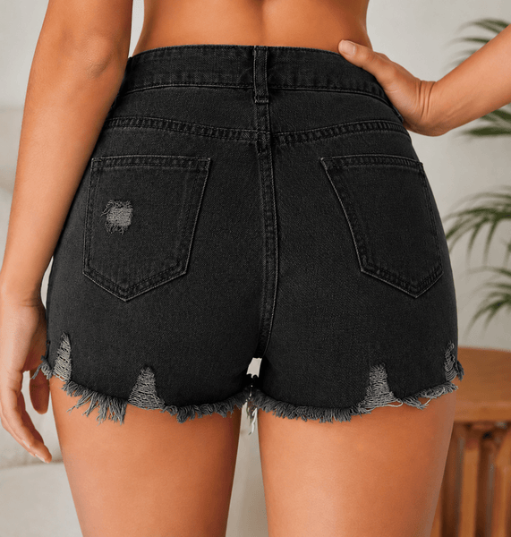 New Look Women Fashionable High Waist Denim Shorts Distressed Ripped Lace Pocket Summer Shorts Casual Wear