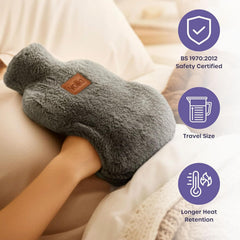 Hot Water Bottle - 2L Hot Water Bottle for Pain Relief, Hand and Foot Warmer - Luxury, Soft and Washable Hot Water Bag for Hot and Cold