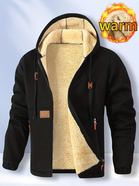 Men'S Cardigan Hooded Fleece Thickened Sweatshirt, Fashionable Fleece Warm Hoodie, Comfortable Loose Drawstring Hooded Sweatshirt, Autumn And Winter Men'S Clothing, Men'S Casual Hooded Sweatshirt with Zipper Pockets, Suitable for Winter And Autumn