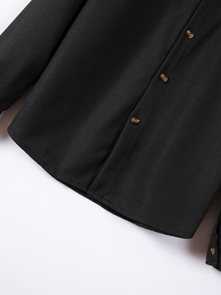 Men's Two-Piece Set, Autumn-Winter Casual Fashion Beach Dual Pocket Turn Collar Long Sleeve Shirt + Trousers Outfit for Fall/Winter Hawaiian Vacation