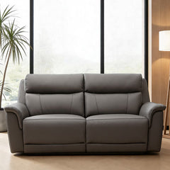 Oscar Grey Leather Power Reclining Large 2 Seater Sofa with Power Headrest