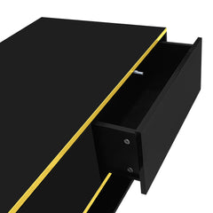 Modern LED coffee table, 100cm high gloss white coffee table, with 3 drawers and RGB light strips, adjustable color/brightness, gold edge, PB board material, suitable for living room, bedroom, lounge, studio - with a load-bearing capacity of 50kg and spac