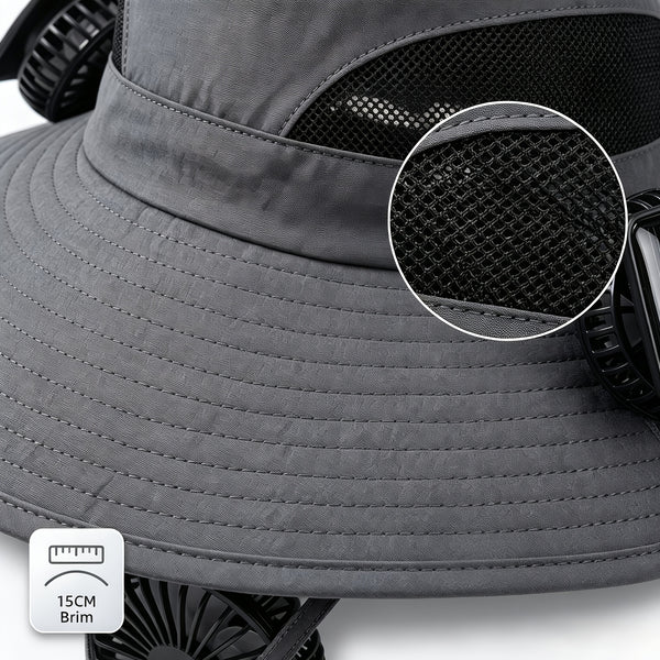 Fan Hat for Men And Women, Solar Wide Brim Sun Hat with Dual Cooling Fans, Adjustable Airflow Outdoor Hat for Summer Travel, Gardening, Hiking, Camping And Yard Work