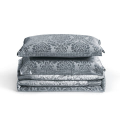 3 Piece Velvet Quilted Bedspread Set Jacquard Damask Bed Cover with Pillow Shams | Luxury Soft Polyester Bedspread for Double King Super King Beds | Modern Elegant Bedroom Bedding Set