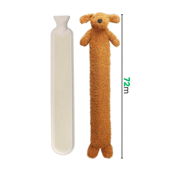 ADEPTNA Extra Long Hot Water Bottle with Sherpa Animal Character - Soft Plush Faux Fur Cover - Comfortable, Safe, Anti-Leak - Body Hot Water Bottle for Neck and Shoulder, Back, Legs, Waist