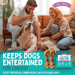 Pure Breed Large Collagen Dog Chewy Knots 4 Pack | Rawhide-Free Chicken Dog Treats | Long-Lasting Collagen Chews for Large Dogs | Healthy, Easy to Digest Holiday Pet Snacks | High-Protein Dog Gift