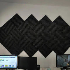 12pcs High-Density Studio Soundproofing Panels Speaker Isolation Pads Foam Mats Recording Soundproofing Materials. Suitable for Home Theater/Studio/Office, Black/White, Dimensions 30 X 30 X 2.5cm