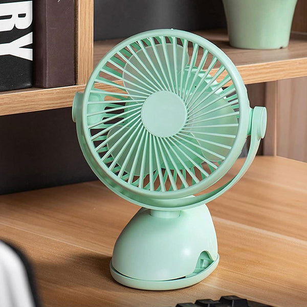 Portable USB Clip Fan - Mini Rechargeable 5000mAh Battery Operated, 4-Speed Quiet Desk Fan with 360° Rotation, Type-C Charging (Green, 19.5x13x13cm, ABS+Plastic)