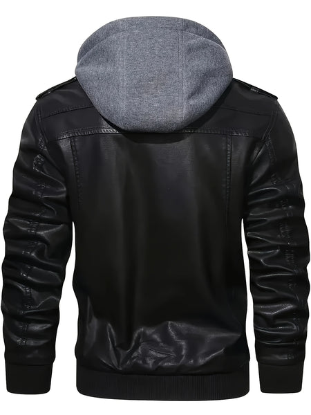 Men'S Black Hooded Jacket - Casual Style, Full-Zip Design with Pockets, Long Sleeves, Polyester Lining, Perfect for Outdoor Activities