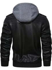Men'S Black Hooded Jacket - Casual Style, Full-Zip Design with Pockets, Long Sleeves, Polyester Lining, Perfect for Outdoor Activities