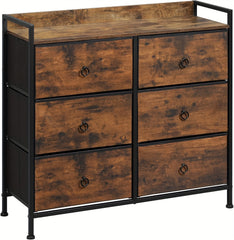 1pc Chest of Drawers, Cabinet with 6 Fabric Drawers, Storage Cabinet Sideboard for Bedroom Living Room Hallway, Metal Frame, Industrial Style