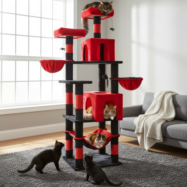 AMHANCIBLE 180cm Tall Cat Tree, Multi-Functional Cat Tower With Perches, Condos & Sisal Poles, Sturdy Wooden Cat Playground For Multi-Cat Households, Easy To Assemble