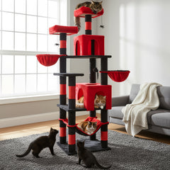AMHANCIBLE 180cm Tall Cat Tree, Multi-Functional Cat Tower With Perches, Condos & Sisal Poles, Sturdy Wooden Cat Playground For Multi-Cat Households, Easy To Assemble