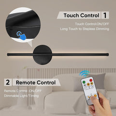 2pcs 50cm Rechargeable Wall Sconce Lights, Battery Operated Wall Lights 3 Color Temperature, Wall Lamp Dimmable Wireless with Remote Control Black for Living Room Bedroom
