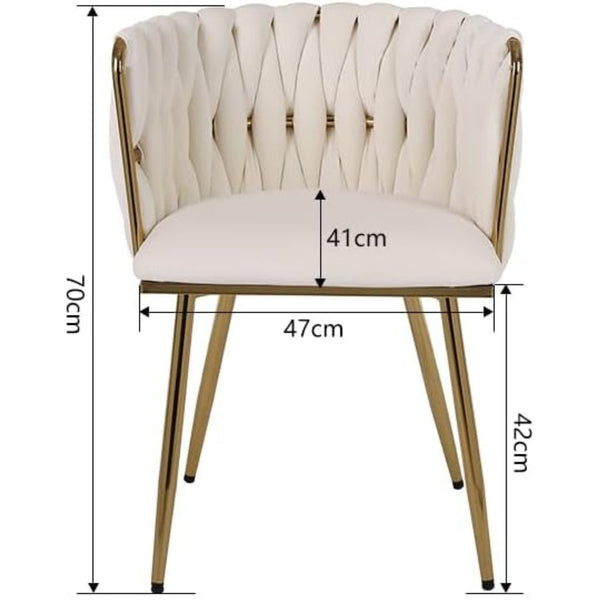 Set of 2 x Luxury Velvet/Metal Upholstered Seat Woven Dining Kitchen Home Restaurant Bar Pub Stool Chair (Cream/Gold)