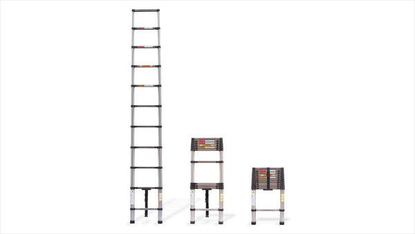 Telescoping Ladder 10.5ft/3.2m Stainless Steel Telescopic Extension Ladder Heavy Duty Collapsible Ladder Non-slip Angled Feet Securing Strap Delicate Design for Home Loft RV Ladder 330 lbs Capacity