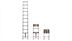 Telescoping Ladder 10.5ft/3.2m Stainless Steel Telescopic Extension Ladder Heavy Duty Collapsible Ladder Non-slip Angled Feet Securing Strap Delicate Design for Home Loft RV Ladder 330 lbs Capacity