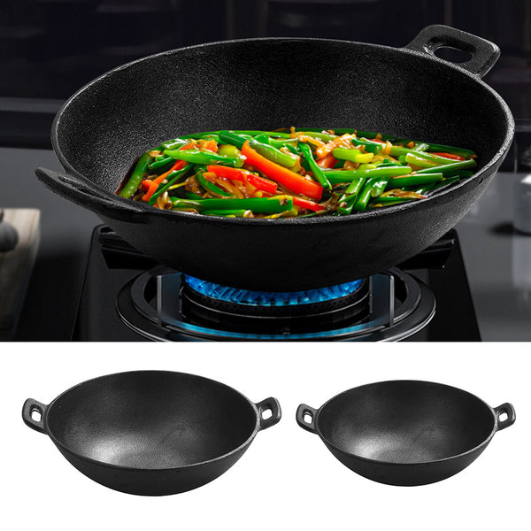 1 Kitchen Cast Iron Pot, Non-stick Multi-purpose Cookware, Household Kitchen Stir-frying Pot, Cast Iron Stir-frying Pot with Double Ears, Not Easy to Stick, Delicious and Healthy, Black, 30*30*9cm